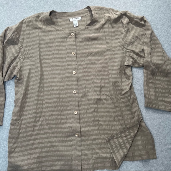 H Look Silk Blouse Button Up Puckered textured stripes M oversized - Picture 7 of 12